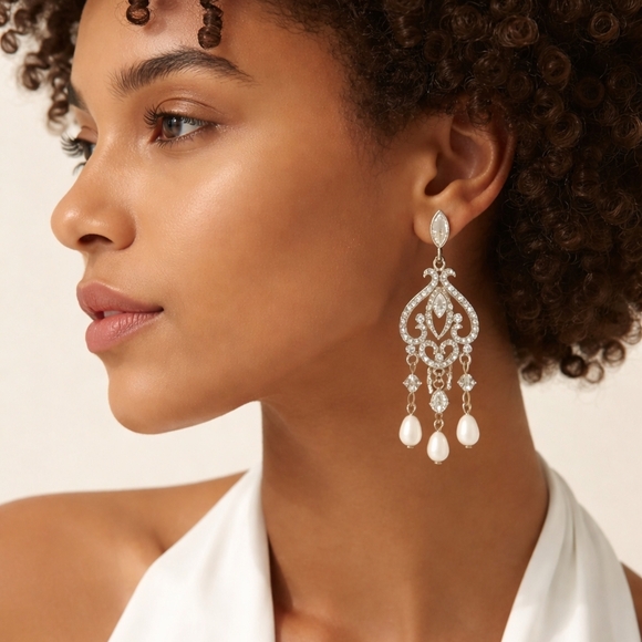 Pinkstix Jewelry - Crystal white freshwater pearl chandelier earrings 🆕
